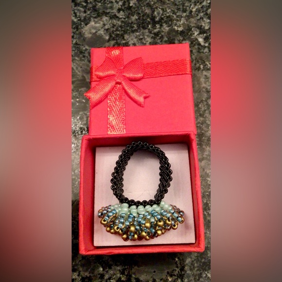 Turquoise & Gold Bead Cocktail Ring - 6.5 - Picture 5 of 5